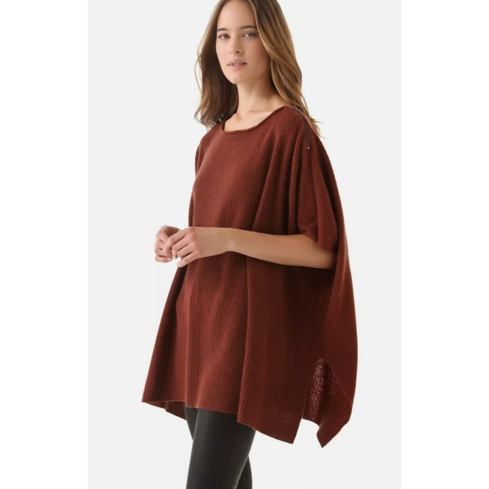 Vince Brick Ribbed Wool Cashmere-Blend Sweater Poncho